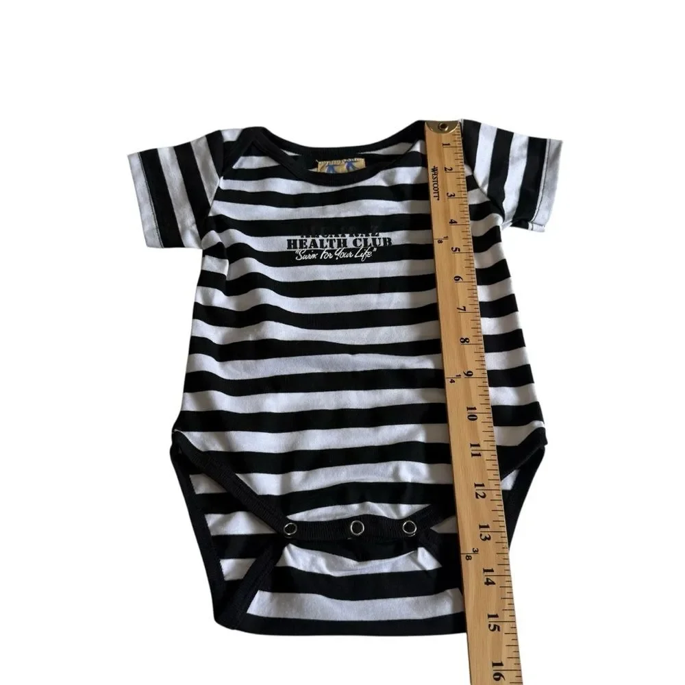 NWT Vintage Alcatraz Health Club Swim For Your Life Striped Baby Onesie & Bib S